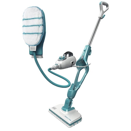 Aparat de curatat cu aburi Black & Decker FSMH1351SM, 9 in 1, 1300W, 0.5L, autonomie 10 - 20 min, SteaMitt, 2 pad-uri, Alb/Albastru