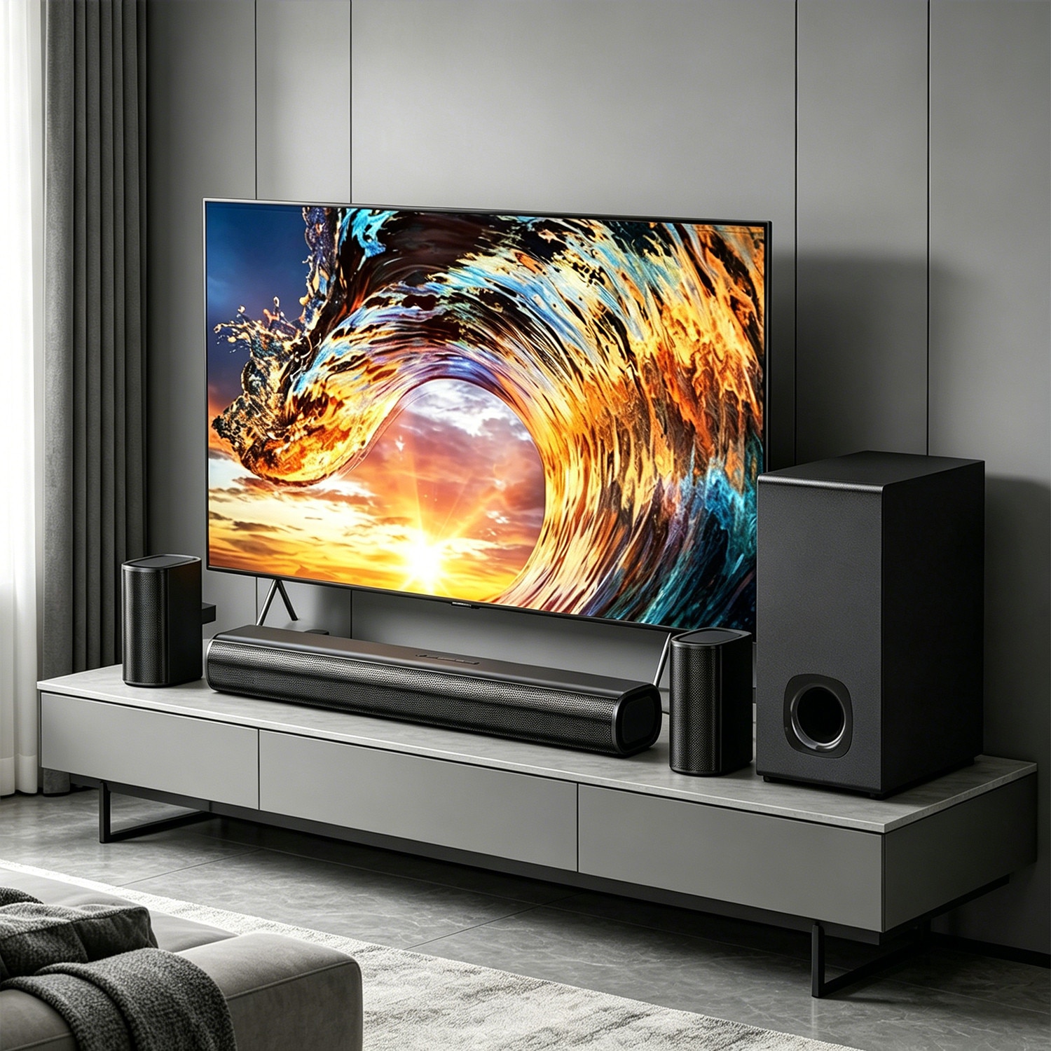 Soundbar cu Subwoofer, Hompany®, 5.1 Canale, 400W, Sunet Surround Imersiv, Bluetooth 5.3, HDMI ARC, USB, Negru