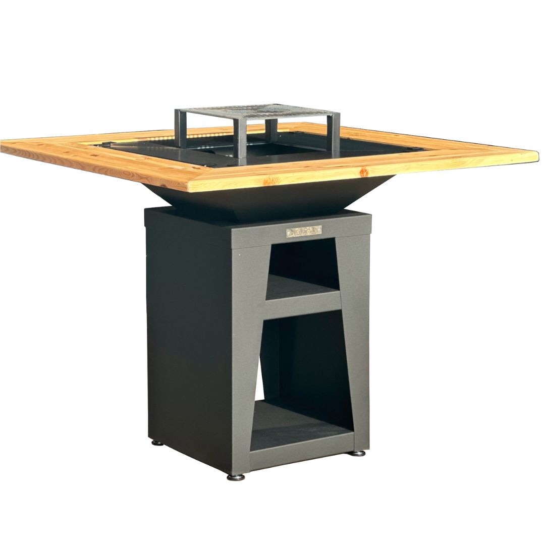 Gratar cu plita 4-in-1Blowvolt Original, plita 8mm, vatra de foc inox, masa lemn pin, H100