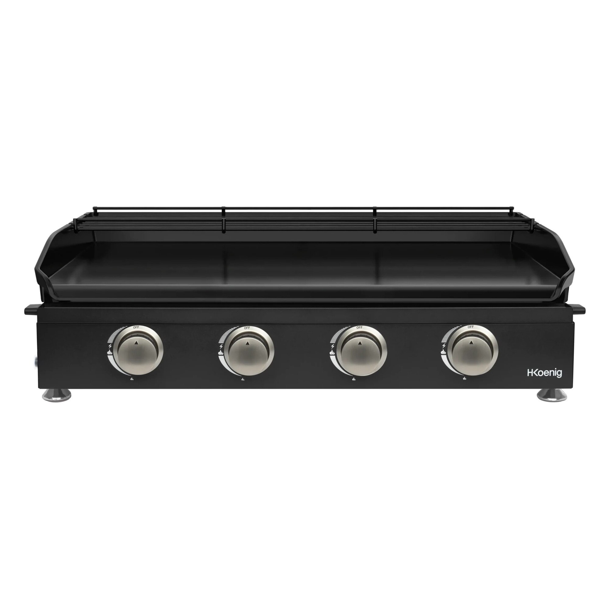 Gratar pe gaz tip Plancha H.Koenig, PLX1042, suprafata mare de gatire 80x35 cm, 4 zone de gatire, placa neteda fonta emailata, temperatura reglabila max. 350°C, distribuire uniforma a caldurii, negru