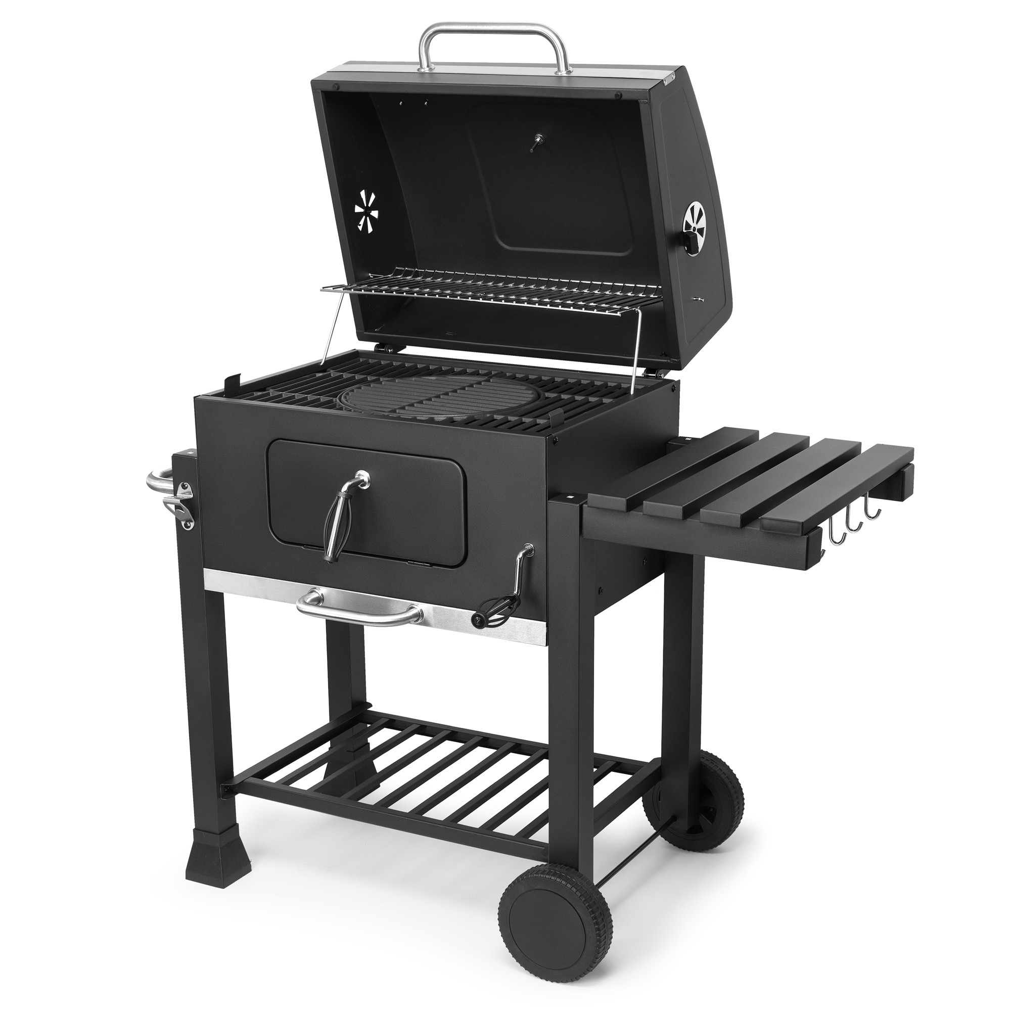 Gratar pe Carbune Mr. Grill, Profesional, Capac cu Termometru, Grill din Fonta Emailata
