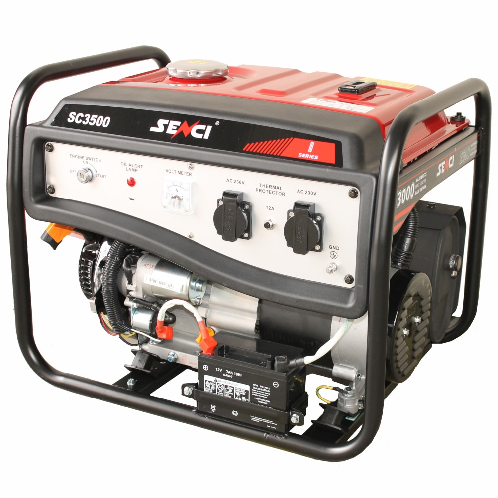 Generator curent electric Senci SC-3500E Lite, 3100 W, 230 V, 208 CC, stabilizator de tensiune (AVR), demaraj la cheie, 12.5 h autonomie, 15 l, benzina