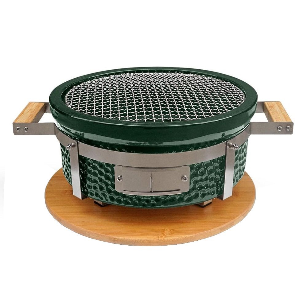 Gratar cu carbuni CREATE, BBQ Kamado Hibachi, suprafata de gatire Ø28 cm, afumare, coacere, slow cooking, temperatura max. 430ºC, plita si grill incluse, manere ergonomice din bambus, verde