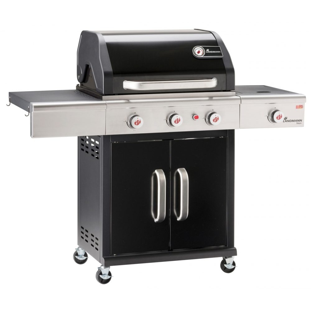Gratar pe gaz LANDMANN Triton Maxx Black 3.1, PTS, 3 + 1 arzatoare, suprafata de gatit 63 x 43 cm